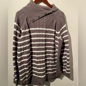 Croft & Barrow 2X Pullover Knit Sweater Gray & White